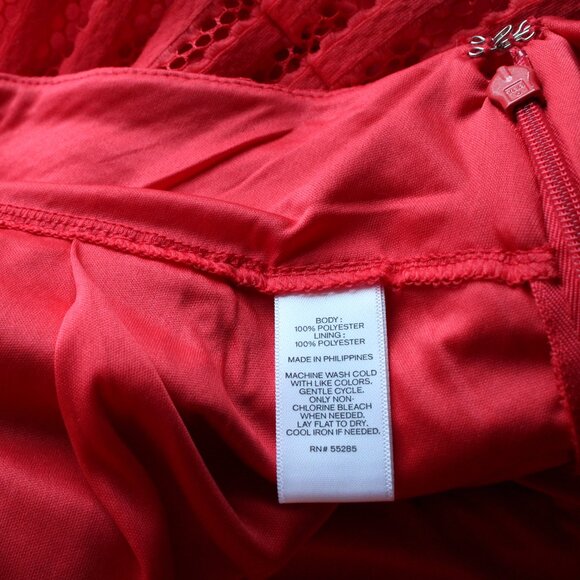 Express Pleated Flair Mini Skirt Bright Red Textured Elastic High Waist Size 12 - Picture 5 of 6